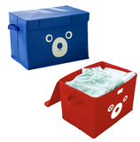 Pack of 2 Panda Design Folding Storage Bins Quilt Basket Kid Toys Organizer Storage Boxes Cabinet with Lids for Kids Playroom, Baby Clothing, Children Books, Stuffed Animal Wardrobe Storage Bags - Blue/Red & Black/Blue